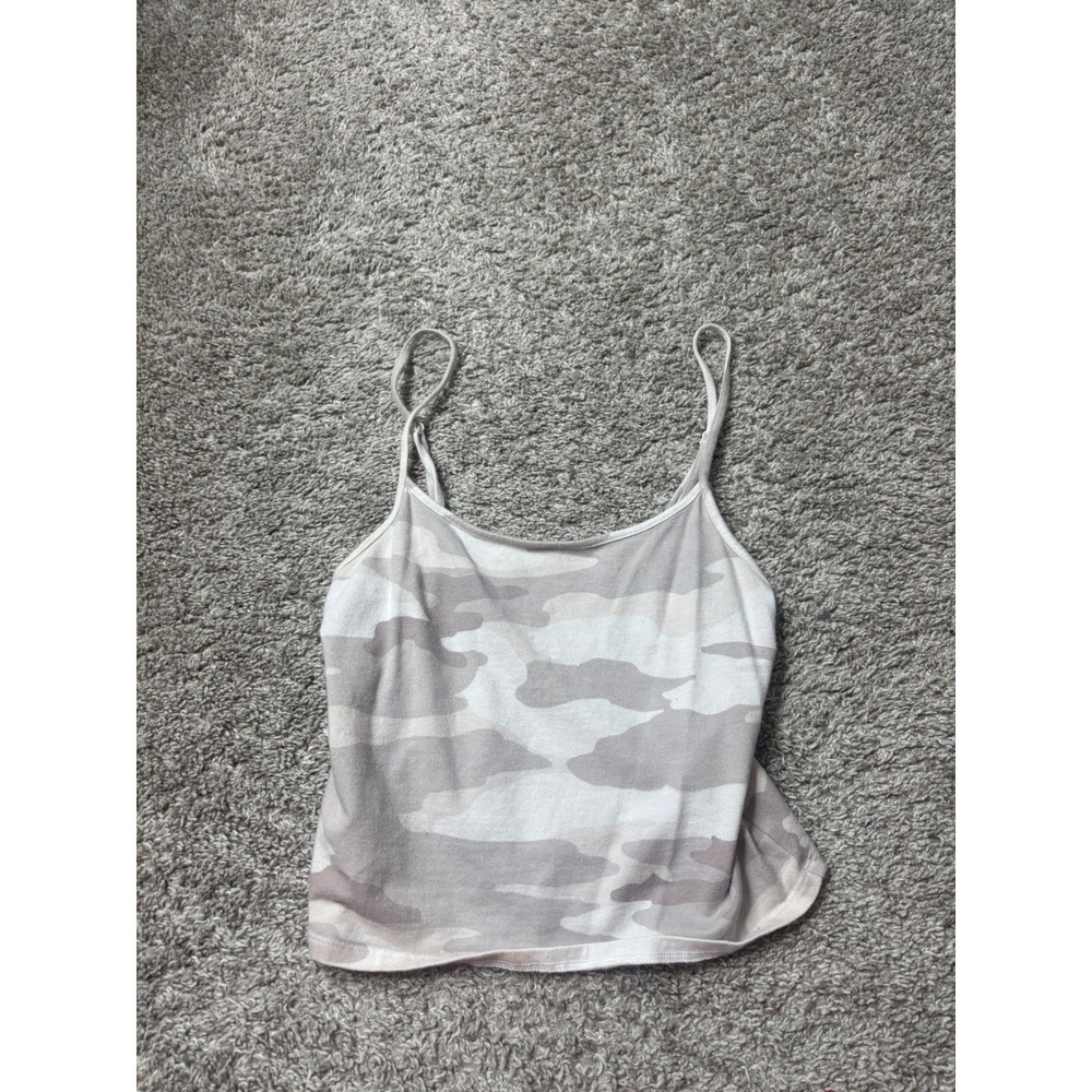 American Eagle Camouflage Cami Top Tan Grey Cropped Adjustable Straps Small